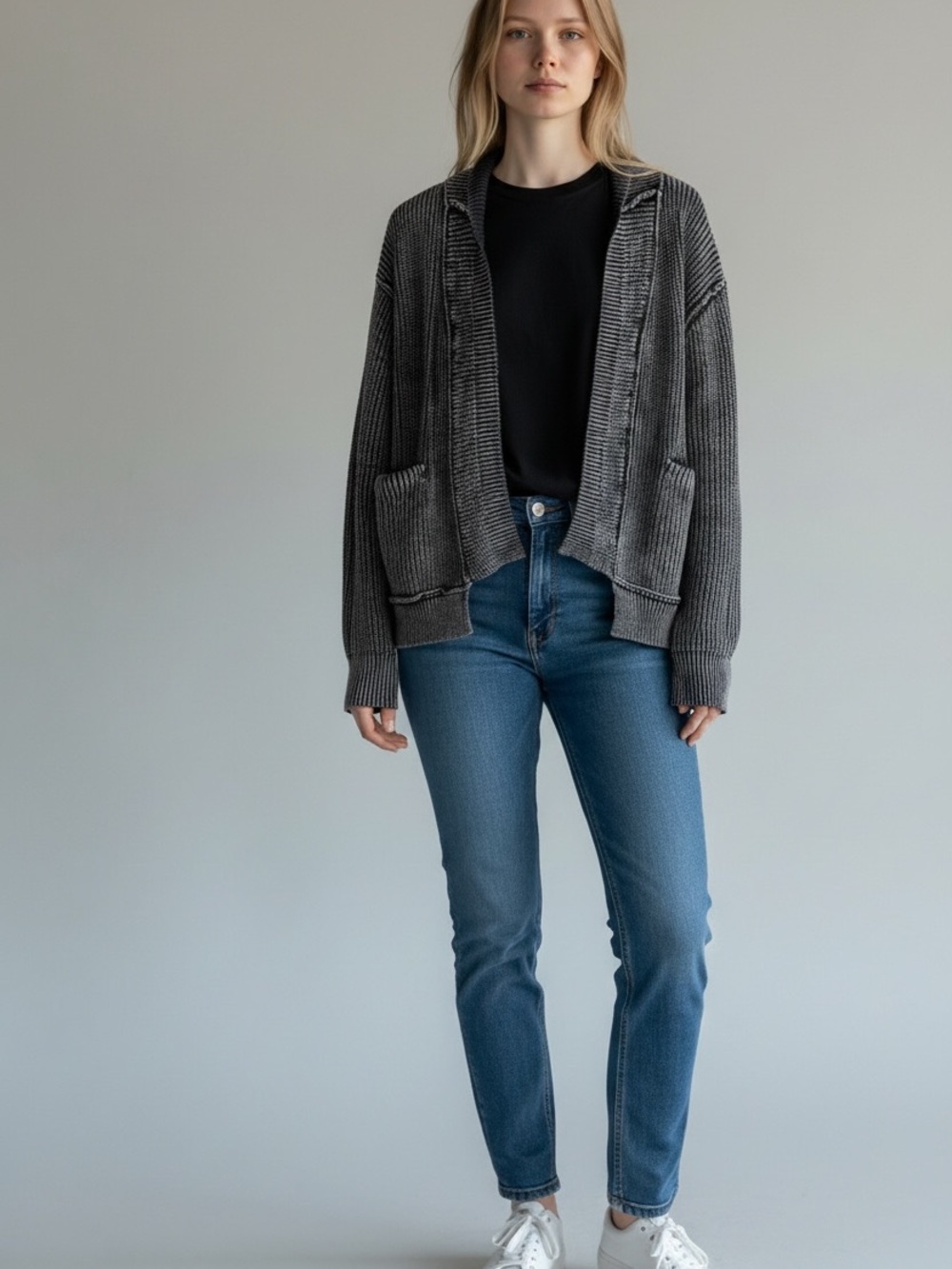 Zenana Outfitters Charcoal Ribbed Open-Front Jacket